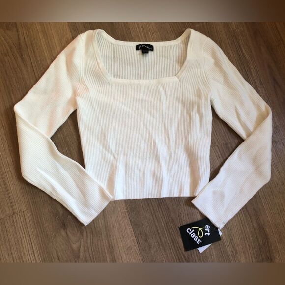 📳 Art Class | White Ribbed Long Sleeve Top - Picture 1 of 5